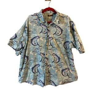 Cafe Luna Light Turquoise Blue Short Sleeve Hawaiian Type Shirt